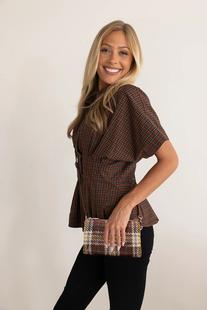 Jen & Co RIley Vegan Plaid Crossbody - Brown/Mustard Alternate View